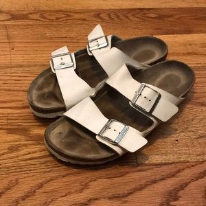 White Birkenstock sandals